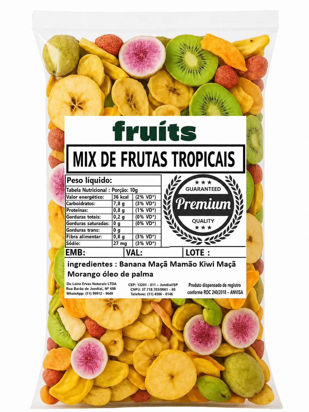 Mix Tropical com Banana, Jaca, Mamão, Kiwi, Maçã e Morango – Snack Crocante