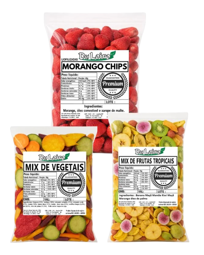 Kit Morango Liofilizado + Frutas Tropicais + Vegetais Crocantes Naturais